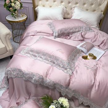 Light Luxury Lace 80 Double-Sided Tencel Four-Piece Princess Wind Bare Sleeping Silky Quilt Cover Bed Sheet Bedding